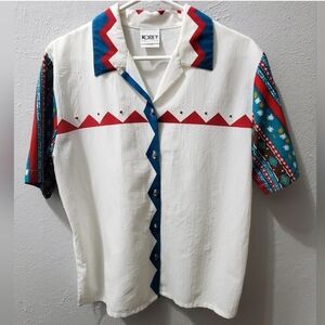 Koret White and Red Button Down Shirt with Vibrant Patterns